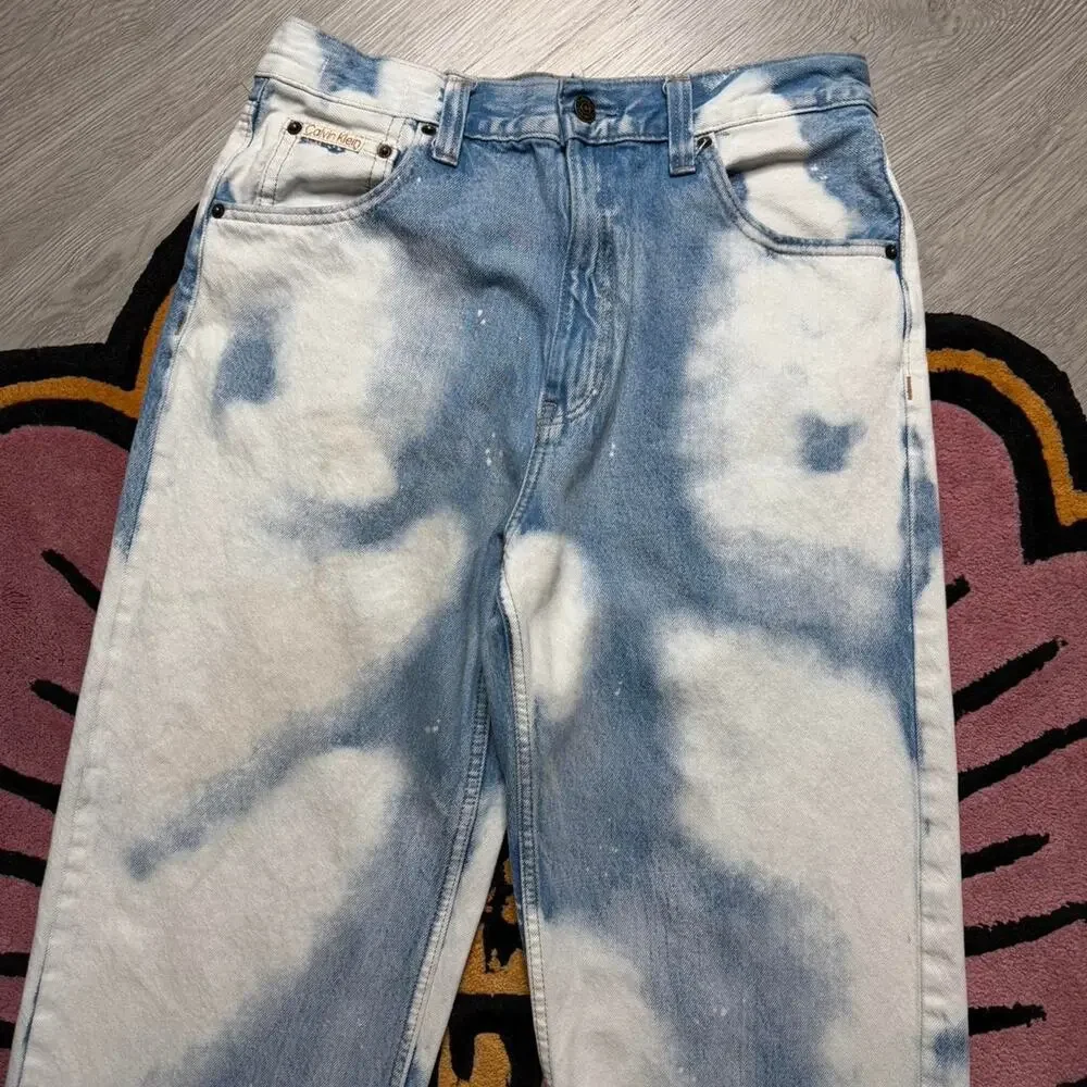 Calvin Klein Original Wide Leg Bleached Denim Jeans Size 31